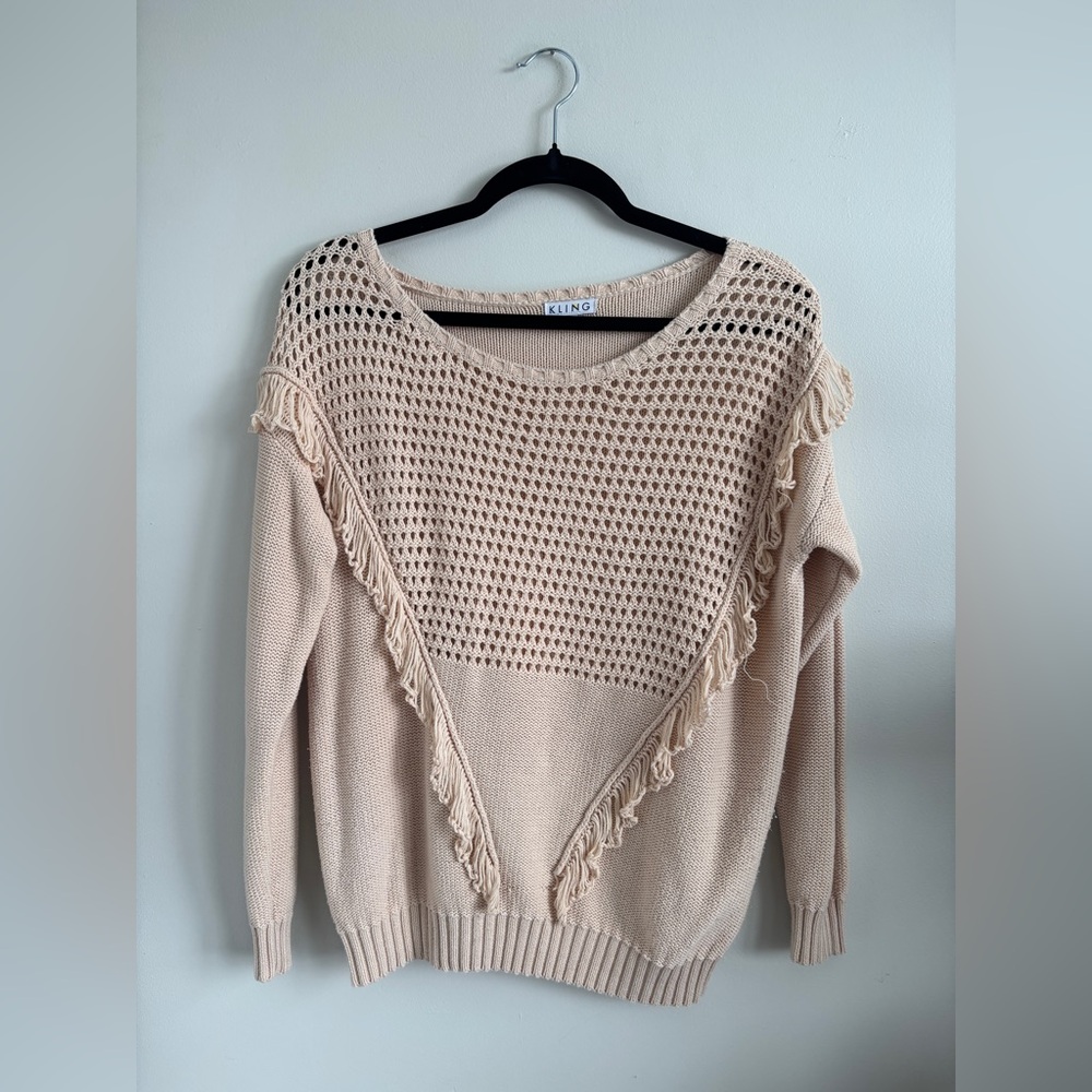 Kling Beige Sweater with Fringe Accents